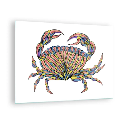 Obraz na szkle - Ilustracja przedstawiająca kolorowy krab w stylu geometrycznym - 70x50cm - Morska biżuteria - Nowoczesna dekoracja ścienna do salonu i sypialni ARTTOR
