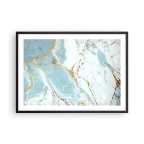 Plakat w czarnej ramie - Błękitno-białe marmurowe wzory z dodatkiem złotych żył - 70x50cm - Bogactwo kamienia - Nowoczesna dekoracja ścienna do salonu i sypialni ARTTOR