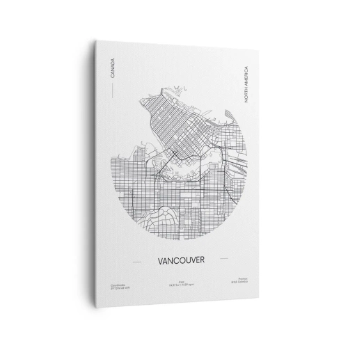 Obraz na płótnie - Mapa Vancouver w minimalistycznym, czarno-białym stylu - 70x100cm - Anatomia Vancouver - Nowoczesna dekoracja ścienna do salonu i sypialni ARTTOR