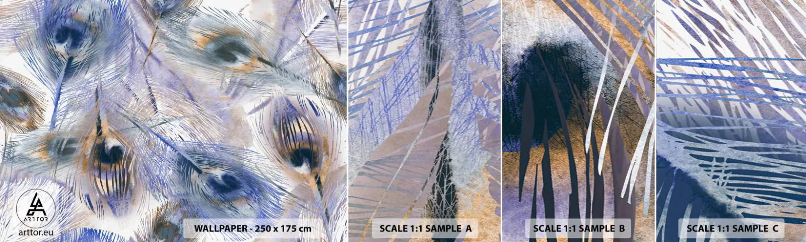 Fototapeta Próbka Standard Eco - Pawiooka kompozycja - Abstrakcja, Pawie Pióro, Boho - 100x30 cm