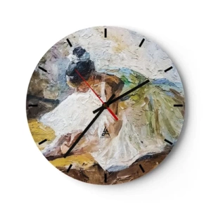 Zegar ścienny - Tancerka baletowa w białej sukni ukazana w impresjonistycznym stylu - 30x30cm - Z obrazu Degasa - Nowoczesna dekoracja ścienna do salonu, kuchni i sypialni ARTTOR