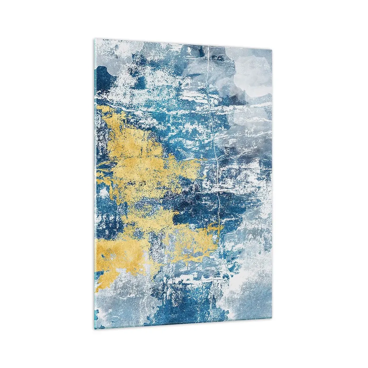 Obraz na szkle - Abstrakcja w odcieniach niebieskiego i żółtego - 70x100cm - Abstrakcja pełna pogody - Nowoczesna dekoracja ścienna do salonu i sypialni ARTTOR