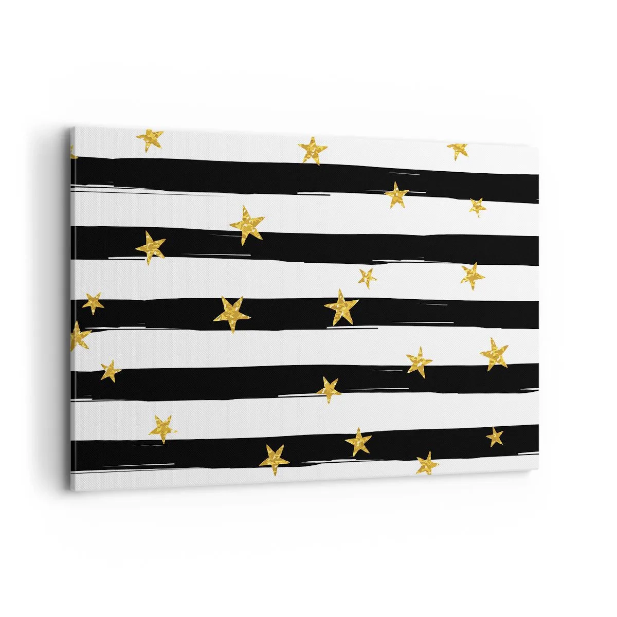 Obraz na płótnie - Czarno-białe pasy z złotymi gwiazdkami - 120x80cm - Wszyscy urodziliśmy się pod szczęśliwą gwiazdą - Nowoczesna dekoracja ścienna do salonu, kuchni i sypialni ARTTOR