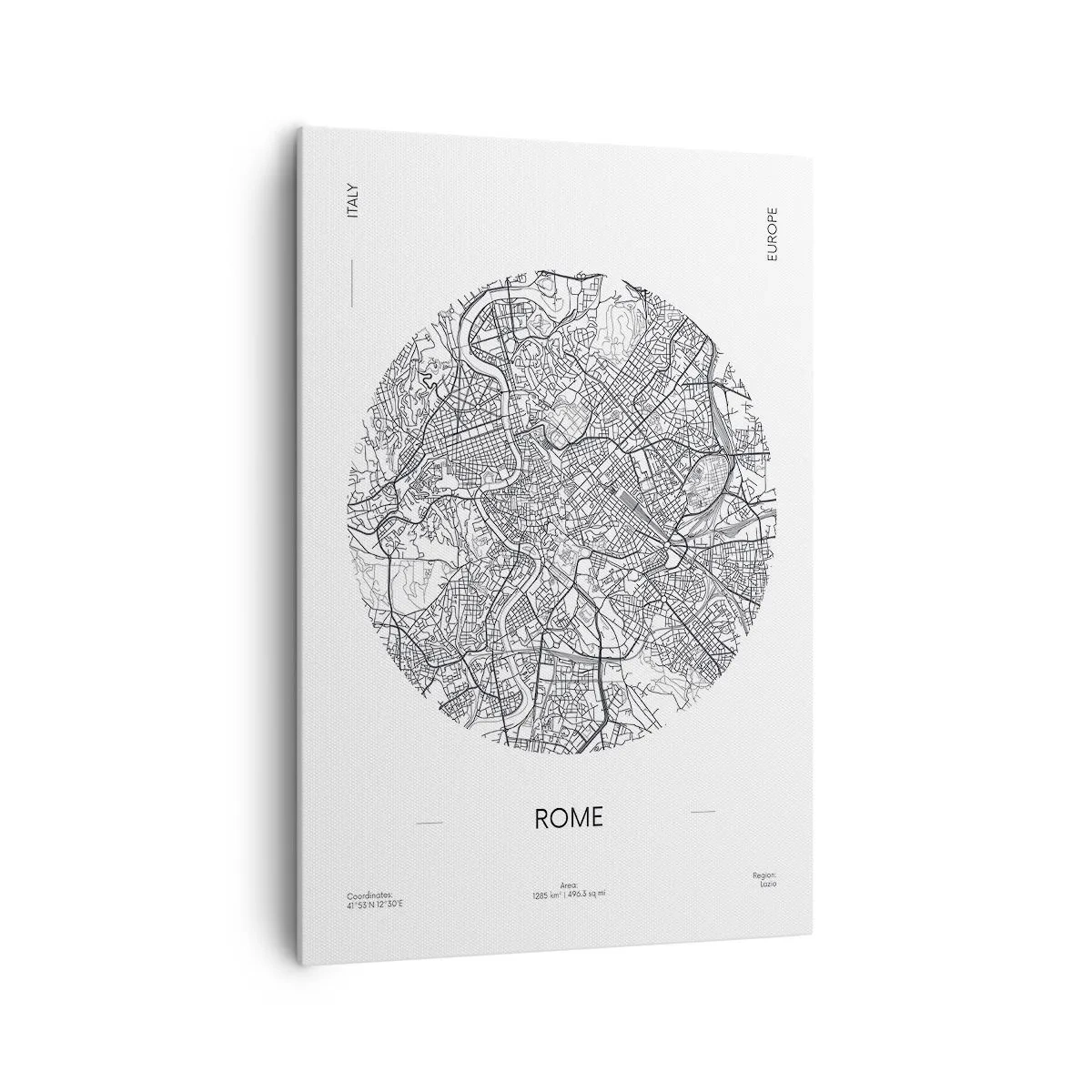 Obraz na płótnie - Mapa Rzymu w minimalistycznym, czarno-białym stylu - 70x100cm - Anatomia Rzymu - Nowoczesna dekoracja ścienna do salonu i sypialni ARTTOR