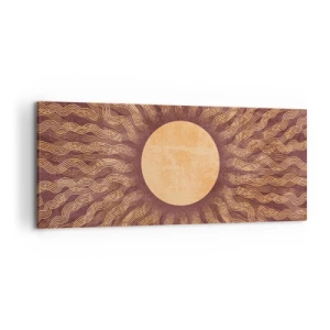 Obraz na płótnie - Słoneczny wzór z promieniami na tle w odcieniach brązu - 120x50cm - Ikona słońca - Nowoczesna dekoracja ścienna do salonu i sypialni ARTTOR