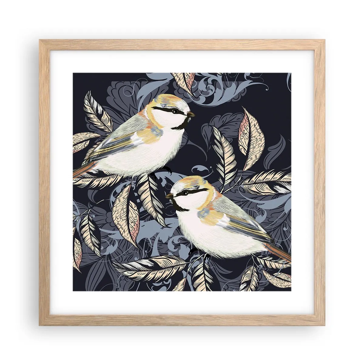 Plakat w ramie jasny dąb - Żółto-błękitny trel - 40x40 cm