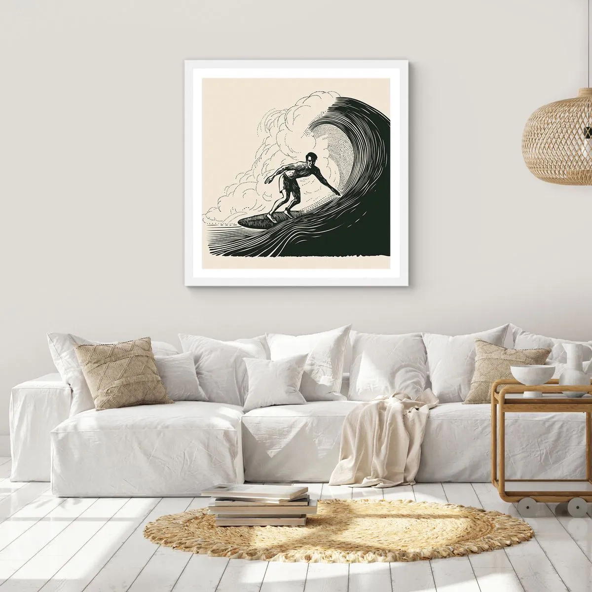 Plakat w białej ramie - Król fali - 40x40 cm