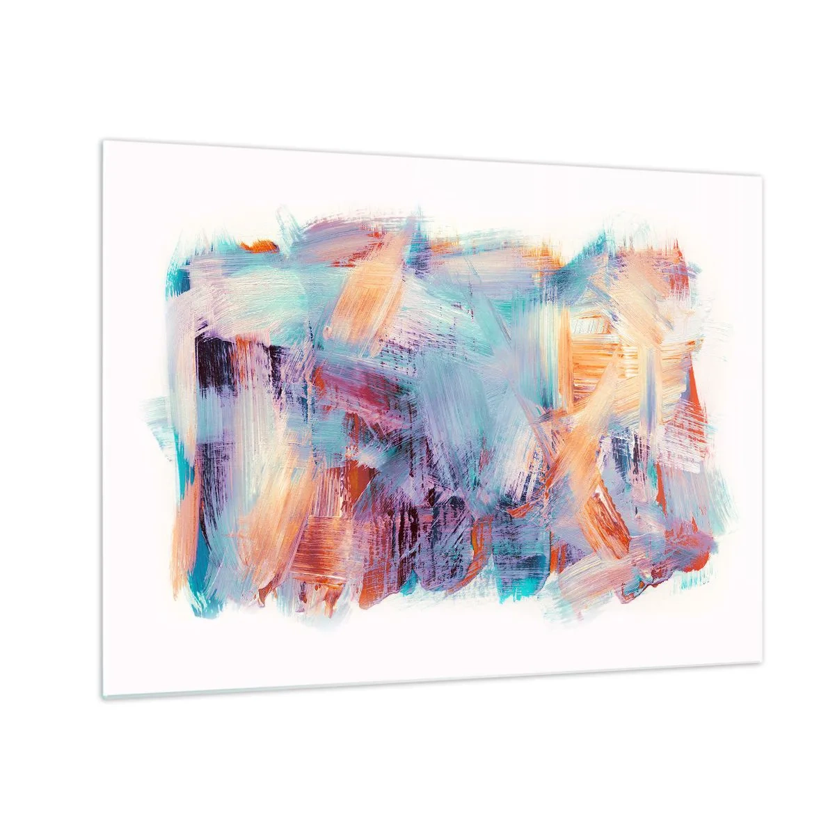Obraz na szkle - Kolorowe pociągnięcia pędzla w pastelowej abstrakcji - 70x50cm - Kolorowy bałagan - Nowoczesna dekoracja ścienna do salonu i sypialni ARTTOR