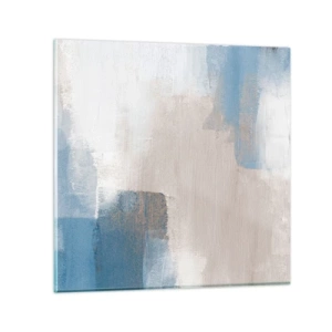 Obraz na szkle - Abstrakcja różowa za zasłoną błękitu - 30x30 cm