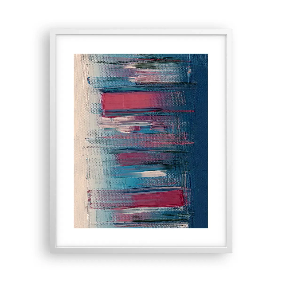 Plakat w białej ramie - Kompozycja wertykalna w błękicie i czerwieni - 40x50 cm