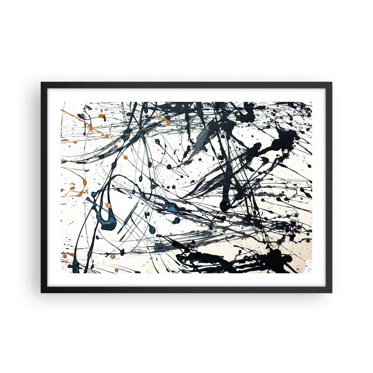 Plakat w czarnej ramie - Abstrakcyjny wzór malarski z dynamicznymi liniami i plamami - 70x50cm - Z sensem czy bez sensu? - Nowoczesna dekoracja ścienna do salonu i sypialni ARTTOR