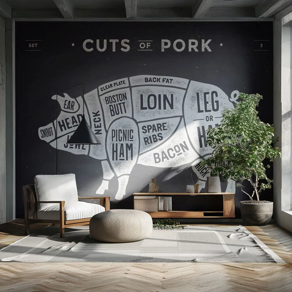 Fototapeta Samoprzylepna Deluxe Sticker - Elementarz masarza - Gastronomia, Zwierzę Świnia, Wieprzowina - 300x210 cm