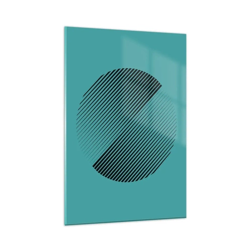 Obraz na szkle - Minimalistyczne koło z liniami na turkusowym tle - 80x120cm - Koło – geometryczna wariacja - Nowoczesna dekoracja ścienna do salonu i sypialni ARTTOR