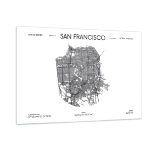 Obraz na szkle - Mapa ulic San Francisco w stylu minimalistycznym - 120x80cm - Anatomia San Francisco - Nowoczesna dekoracja ścienna do salonu, kuchni i sypialni ARTTOR