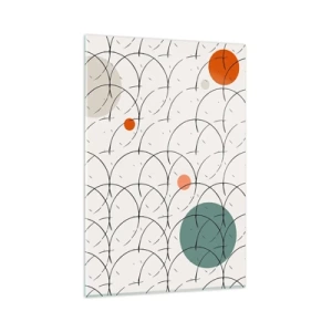 Obraz na szkle - Geometryczny wzór z kolorowymi okręgami na jasnym tle - 80x120cm - W pop-artowym duchu - Nowoczesna dekoracja ścienna do salonu i sypialni ARTTOR