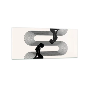 Obraz na szkle - Czarne sylwetki z geometrycznymi liniami na jasnym tle - 120x50cm - Zmysłowa symetria - Nowoczesna dekoracja ścienna do salonu i sypialni ARTTOR