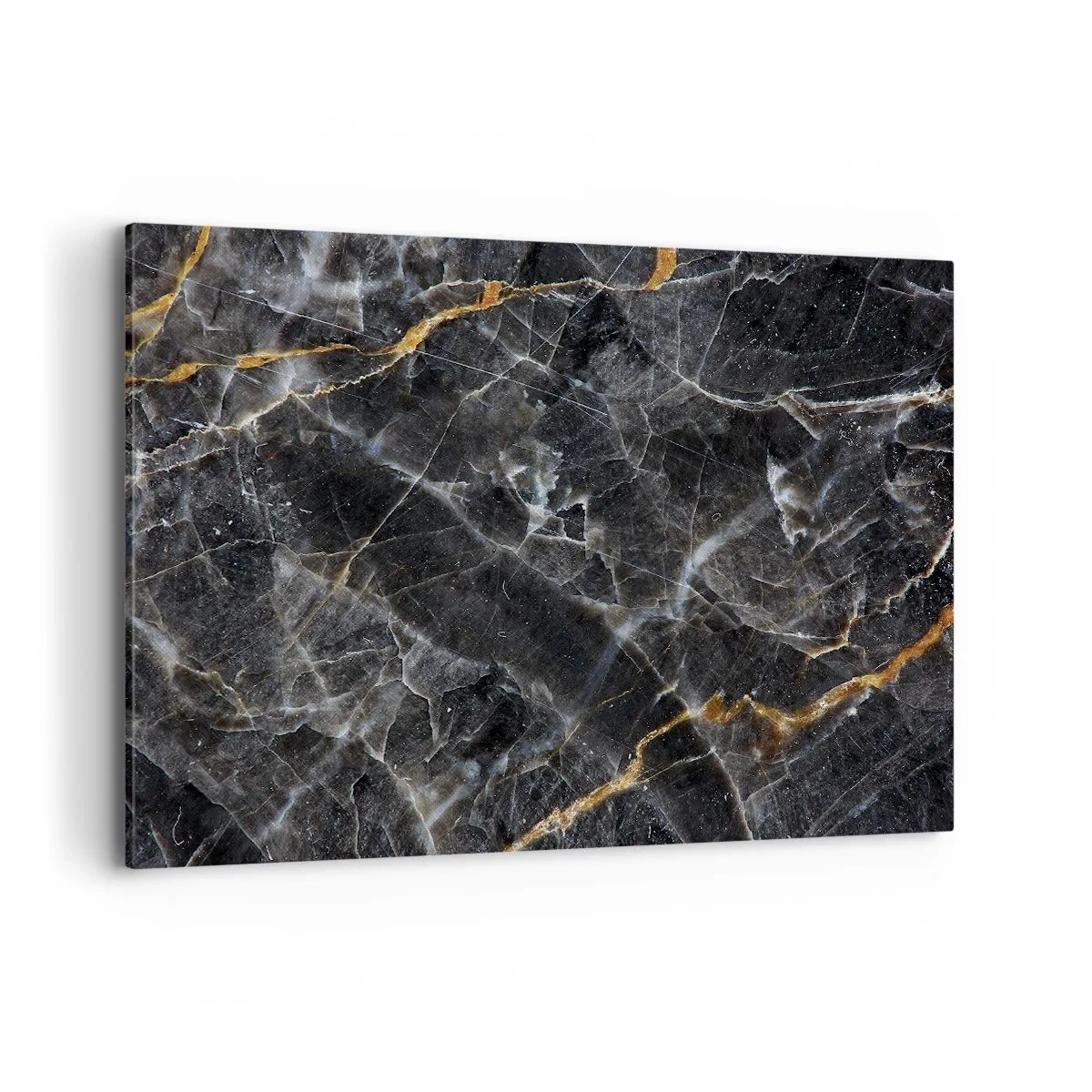 Obraz na płótnie - Czarno-złote detale marmurowej powierzchni - 120x80cm - Wewnętrzne życie kamienia - Nowoczesna dekoracja ścienna do salonu, kuchni i sypialni ARTTOR