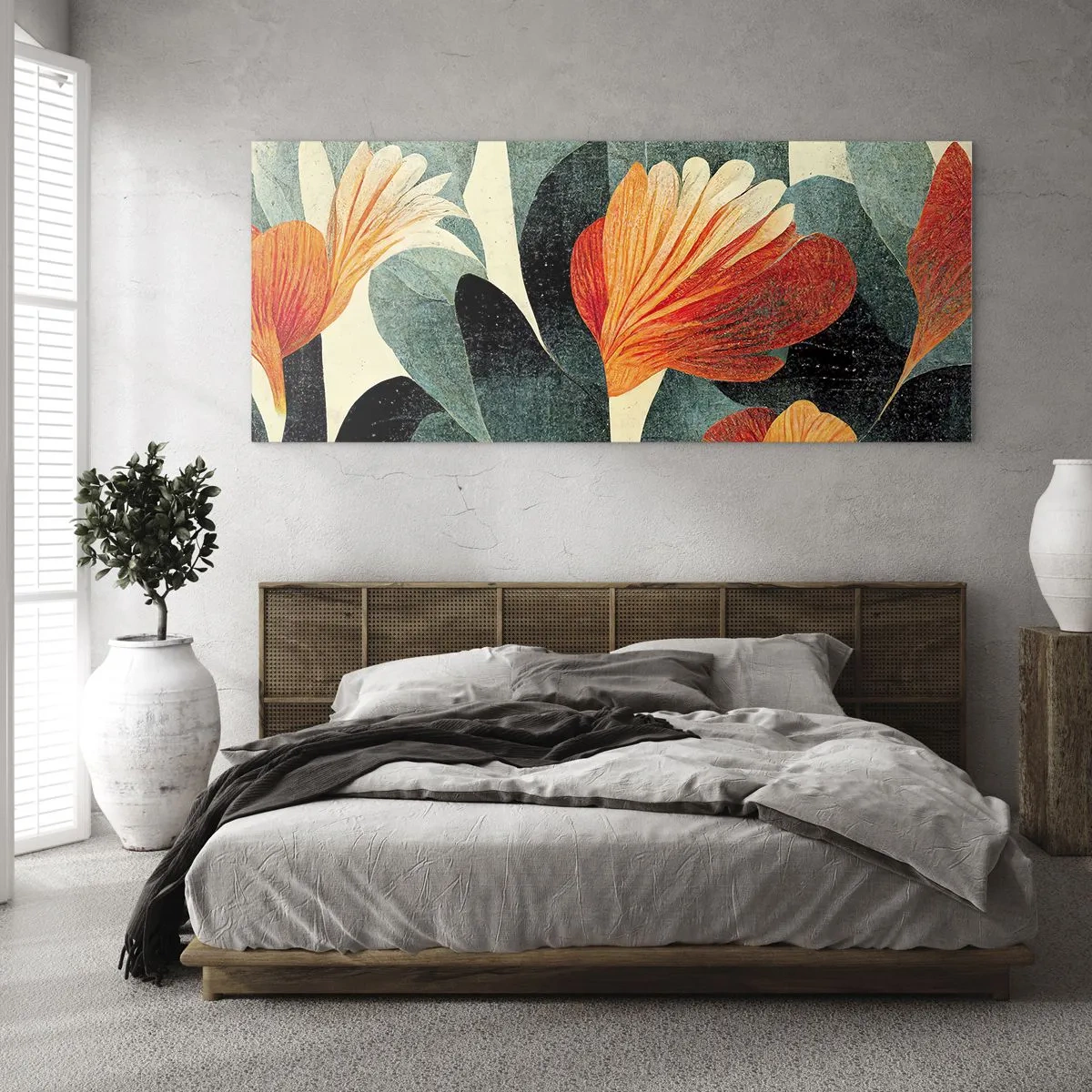 Obraz na szkle - Żar tropików i chłód zieleni - 90x30 cm