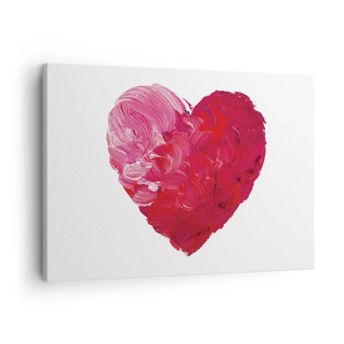 Obraz na płótnie - Różowe i czerwone serce namalowane pędzlem - 70x50cm - All you need is love - Nowoczesna dekoracja ścienna do salonu i sypialni ARTTOR