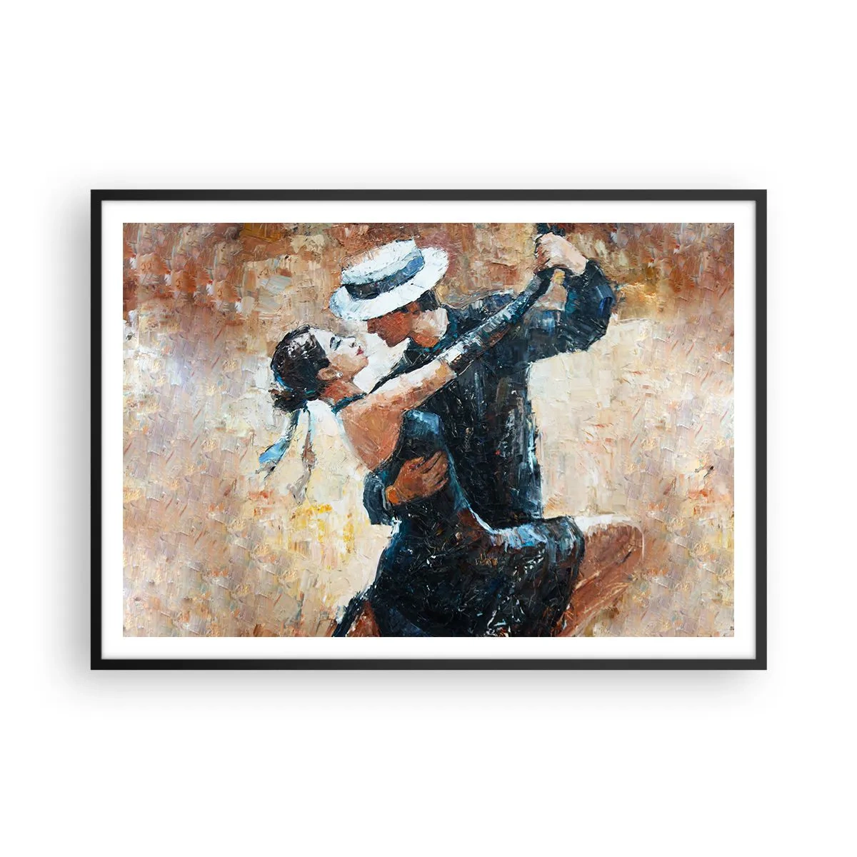 Plakat w czarnej ramie - Para tańcząca tango w romantycznym, eleganckim stylu - 100x70cm - A la Rudolf Valentino - Nowoczesna dekoracja ścienna do salonu i sypialni ARTTOR