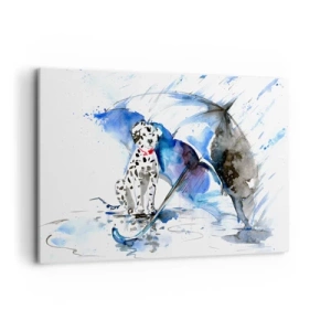 Obraz na płótnie - Akwarela psa dalmatyńczyka z parasolem w tle - 120x80cm - Po to jest przyjaciel - Nowoczesna dekoracja ścienna do salonu, kuchni i sypialni ARTTOR