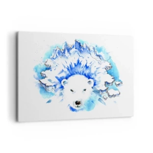 Obraz na płótnie - Artystyczna akwarela niedźwiedzia polarnego z lodowym motywem - 120x80cm - Król Arktyki w lodowej koronie - Nowoczesna dekoracja ścienna do salonu, kuchni i sypialni ARTTOR