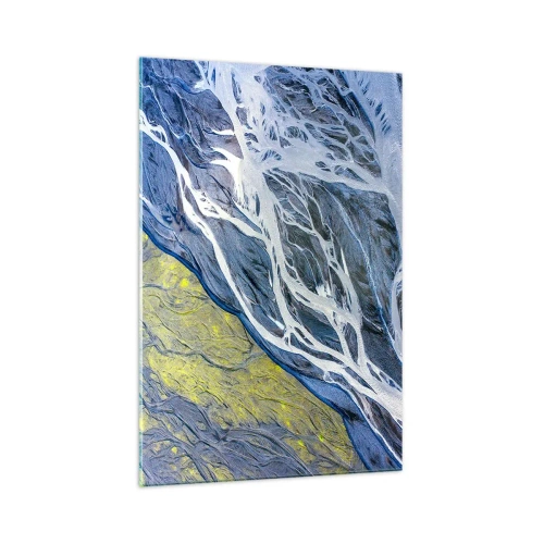 Obraz na szkle - Abstrakcyjny widok na meandrujące koryta rzek z lotu ptaka - 70x100cm - Naskalne malowidła natury - Nowoczesna dekoracja ścienna do salonu i sypialni ARTTOR