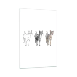Obraz na szkle - Ewolucja rysunku kota od szkicu do kolorowej formy - 70x100cm - Lekcja rysunku - Nowoczesna dekoracja ścienna do salonu i sypialni ARTTOR