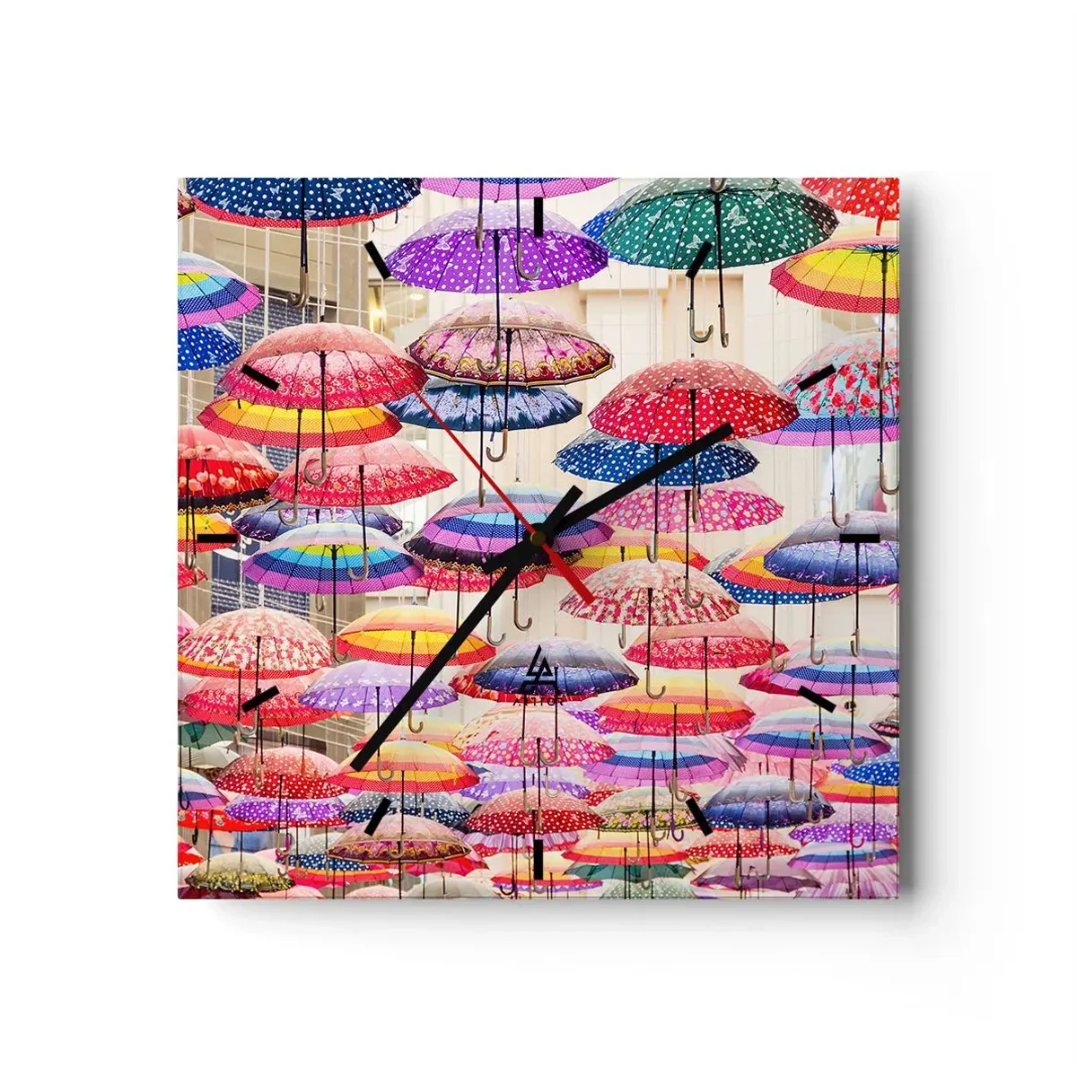 Zegar ścienny - Kolorowe parasole zawieszone w powietrzu - 30x30cm - Miejska łąka - Nowoczesna dekoracja ścienna do salonu i sypialni ARTTOR