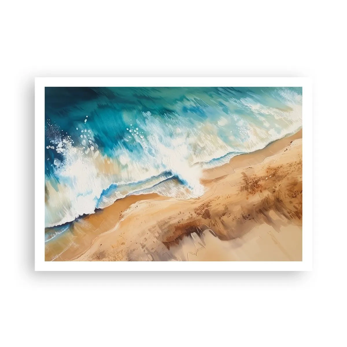 Plakat - Morska fala uderzająca o piaszczysty brzeg - 100x70cm - Powracająca fala - Nowoczesna dekoracja ścienna do salonu i sypialni ARTTOR