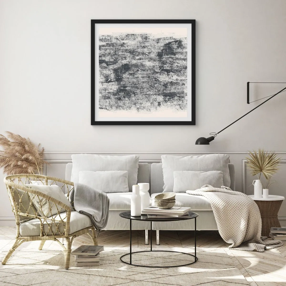 Plakat w czarnej ramie - Mglista kompozycja - 50x50 cm