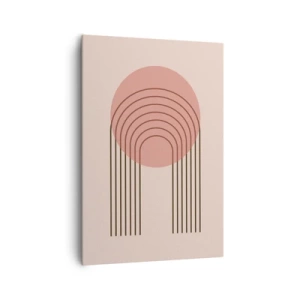 Obraz na płótnie - Abstrakcyjny motyw z różowym okręgiem i liniami - 70x100cm - Nieodparte przyciąganie - Nowoczesna dekoracja ścienna do salonu i sypialni ARTTOR