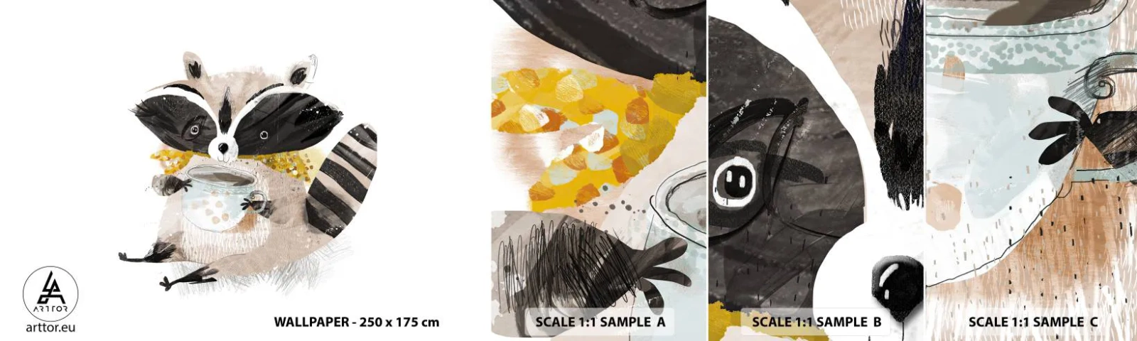 Fototapeta Próbka Standard Eco - Mój przyjaciel szop - Dla Dzieci, Szop Pracz, Grafika - 100x30 cm