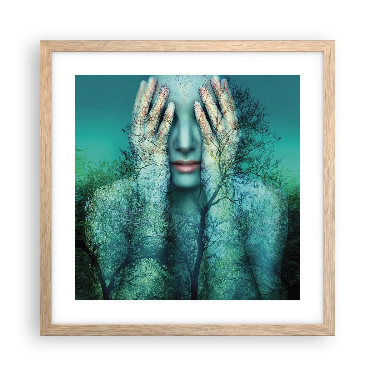 Plakat w ramie jasny dąb - Zanurzona w błękicie - 40x40 cm