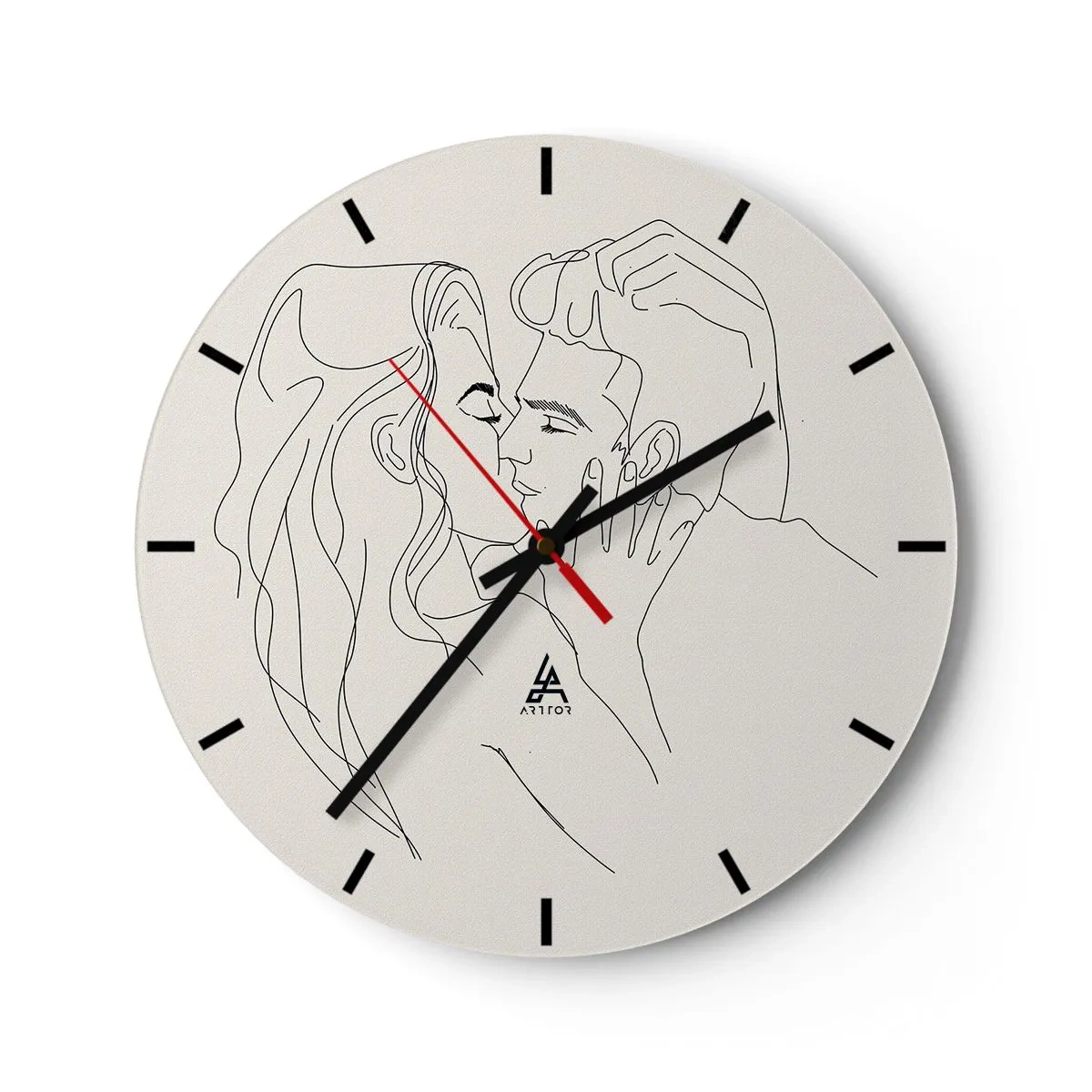 Zegar ścienny - Minimalistyczna kreskówka zakochanej pary - 30x30cm - Splątani uczuciem - Nowoczesna dekoracja ścienna do salonu, kuchni i sypialni ARTTOR