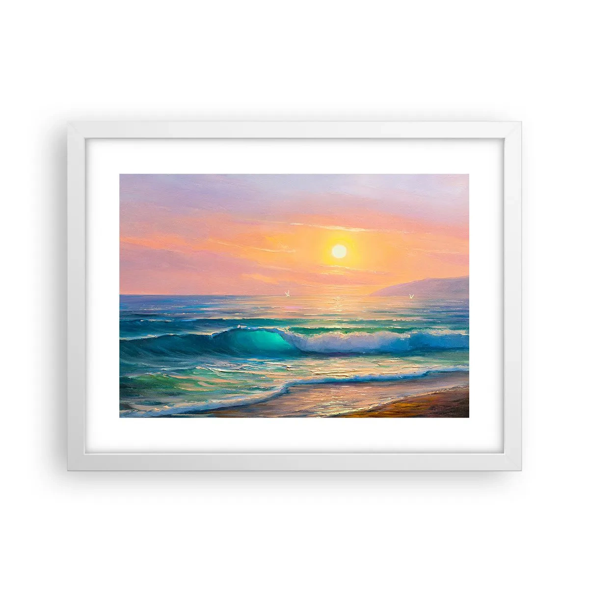 Plakat w białej ramie - Turkusowa pieśń fal - 40x30 cm