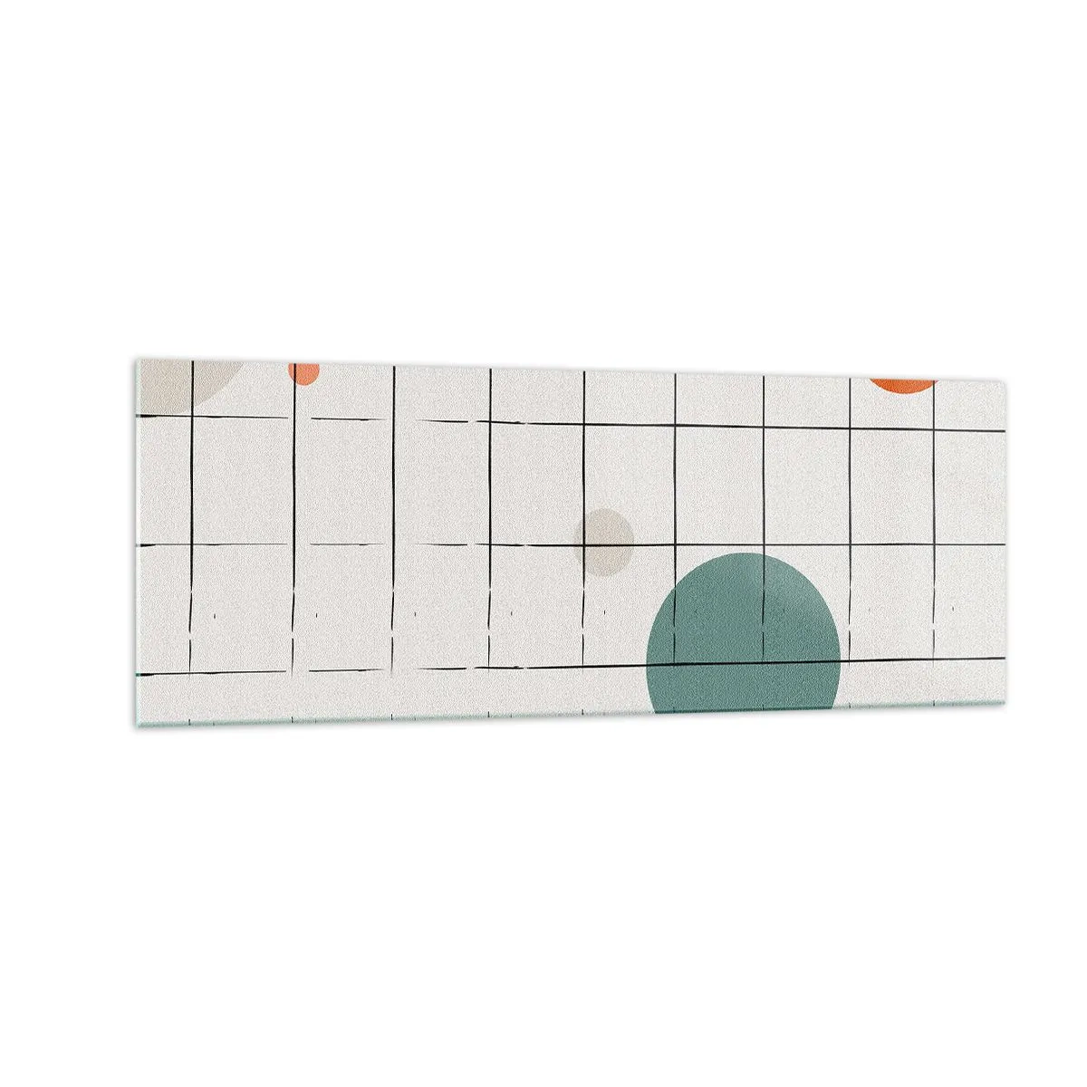 Obraz na szkle - Abstrakcyjne okręgi w kolorach na tle geometrycznej siatki - 140x50cm - Uwięzione. My czy one? - Nowoczesna dekoracja ścienna do salonu i sypialni ARTTOR