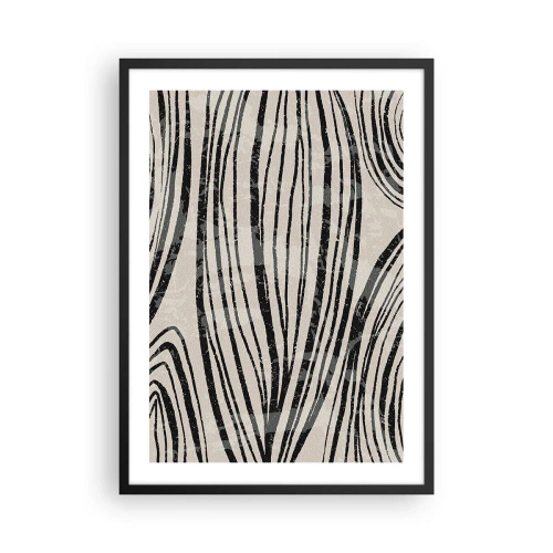 Plakat w czarnej ramie - Abstrakcyjne czarne linie na beżowym tle - 50x70cm - Rozlewisko linii - Nowoczesna dekoracja ścienna do salonu i sypialni ARTTOR