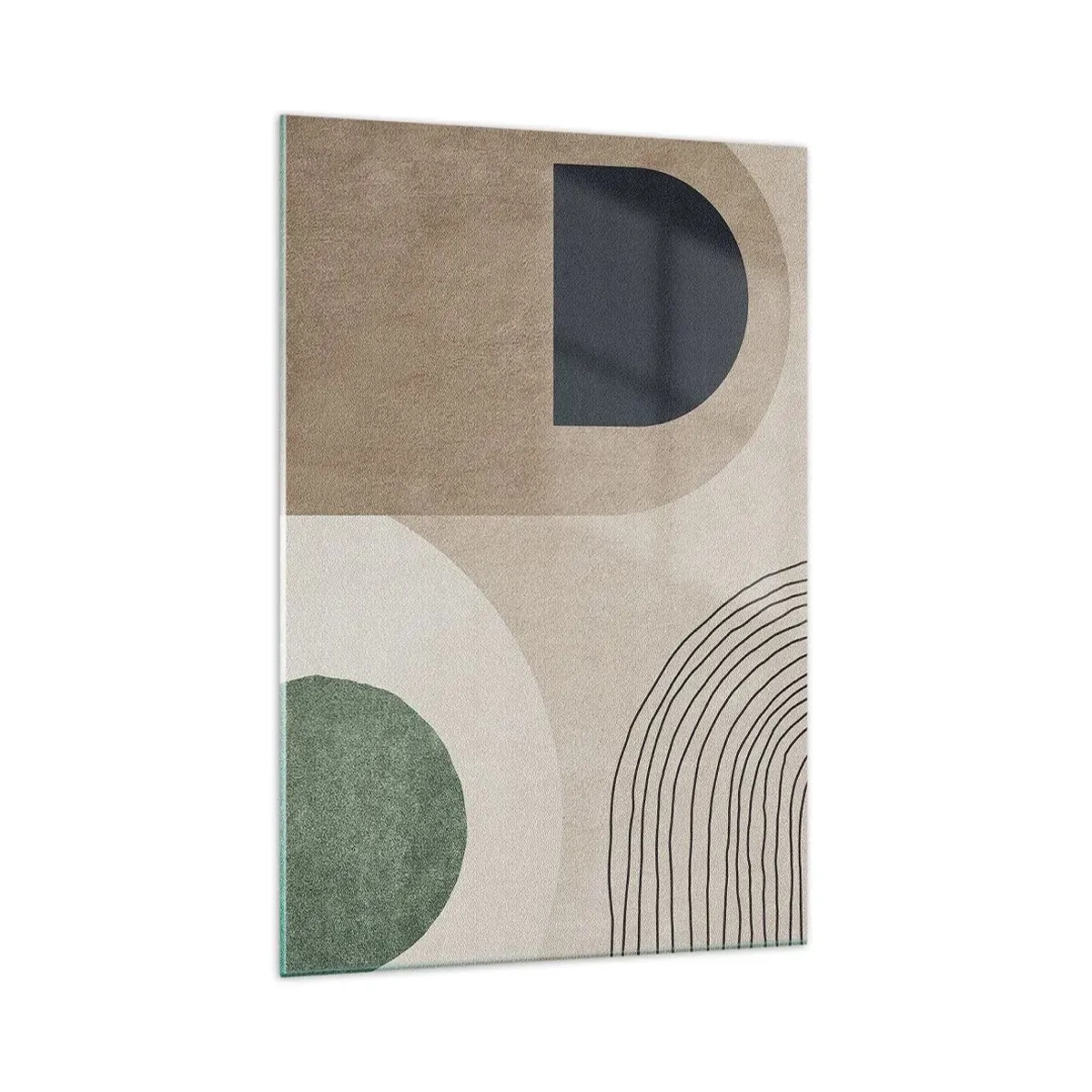 Obraz na szkle - Geometryczne kształty w odcieniach beżu i zieleni - 70x100cm - Łagodność owalu - Nowoczesna dekoracja ścienna do salonu i sypialni ARTTOR
