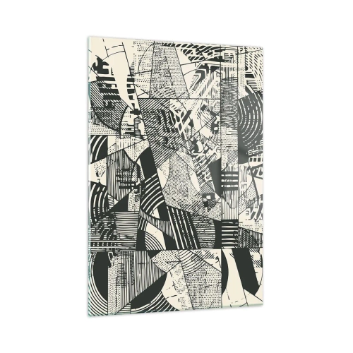 Obraz na szkle - Czarno-biała abstrakcja z dynamicznymi geometrycznymi wzorami - 50x70cm - Dynamika współczesności - Nowoczesna dekoracja ścienna do salonu, kuchni i sypialni ARTTOR
