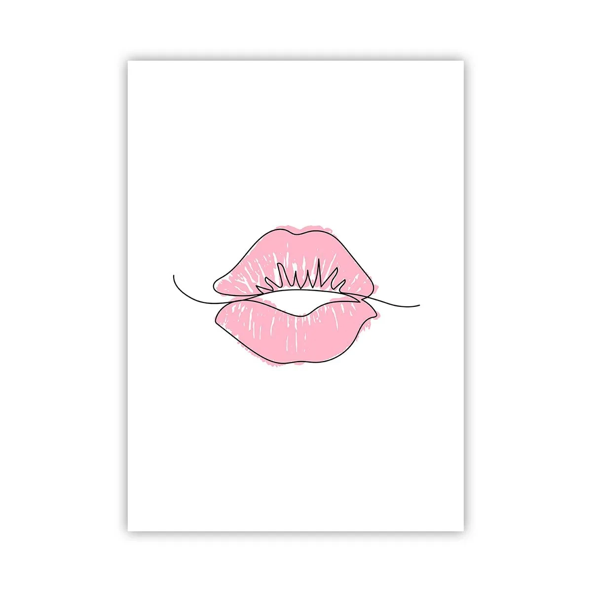 Plakat - Ilustracja minimalistyczna przedstawiająca różowe usta na białym tle - 50x70cm - Gotowy do pocałunku? - Nowoczesna dekoracja ścienna do salonu, kuchni i sypialni ARTTOR