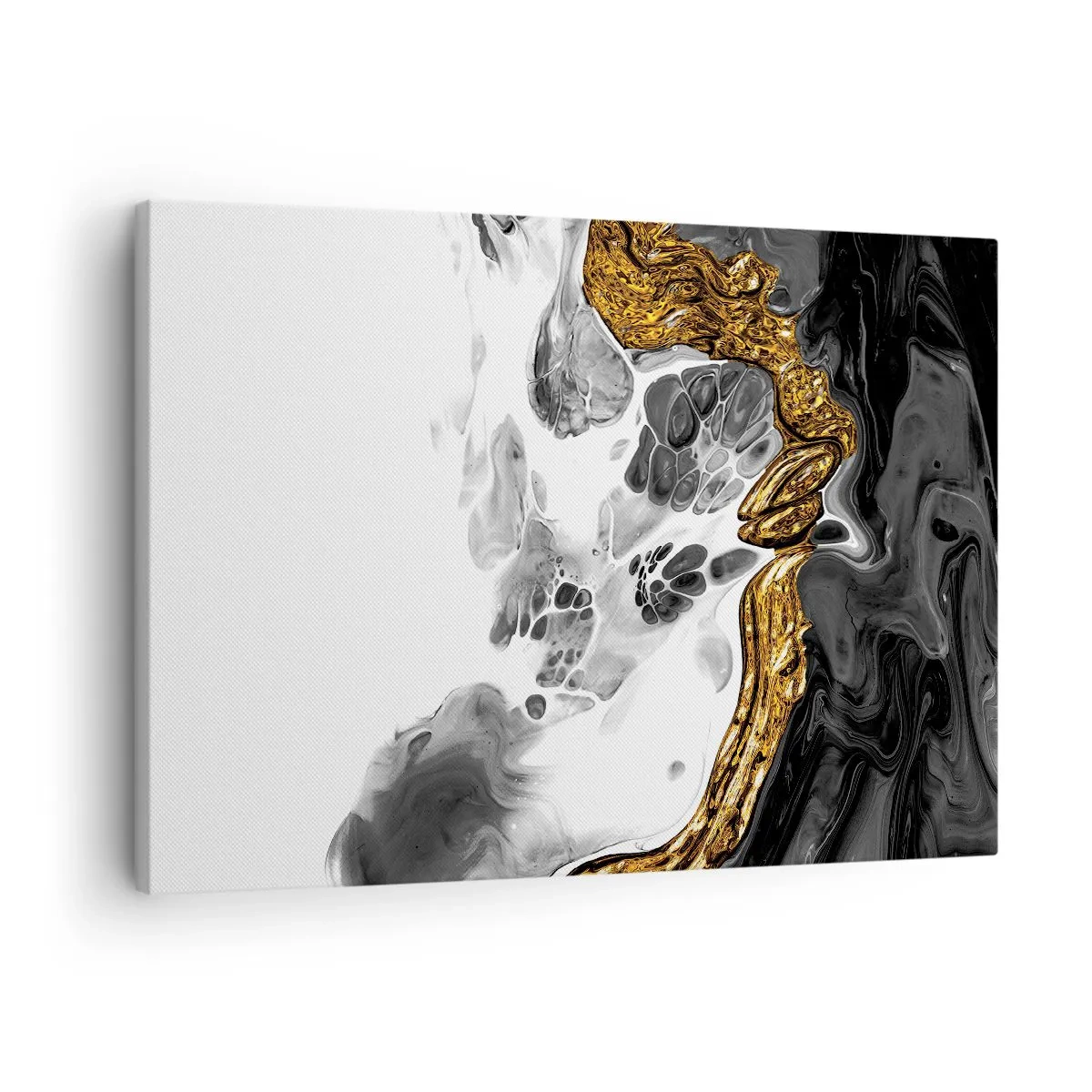 Obraz na płótnie - Abstrakcyjna kompozycja z akcentami złota i czerni - 70x50cm - Kompozycja organiczna - Nowoczesna dekoracja ścienna do salonu i sypialni ARTTOR