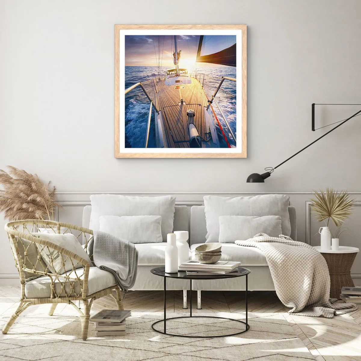 Plakat w ramie jasny dąb - Biegnąca po falach - 40x40 cm