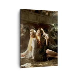 Obraz na płótnie - Dwie kobiety w teatralnych strojach w klimatycznym wnętrzu - 50x70cm - I stała się poezja - Nowoczesna dekoracja ścienna do salonu, kuchni i sypialni ARTTOR