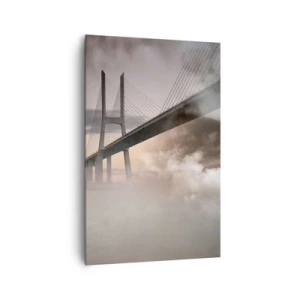 Obraz na płótnie - Most nad rzeką w otoczeniu mgły o poranku - 80x120cm - Nad rzeką, której nie ma - Nowoczesna dekoracja ścienna do salonu i sypialni ARTTOR