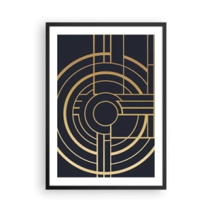 Plakat w czarnej ramie - Geometryczny wzór w stylu art deco z złotymi elementami na ciemnym tle - 50x70cm - Obroty rzeczy - Nowoczesna dekoracja ścienna do salonu i sypialni ARTTOR