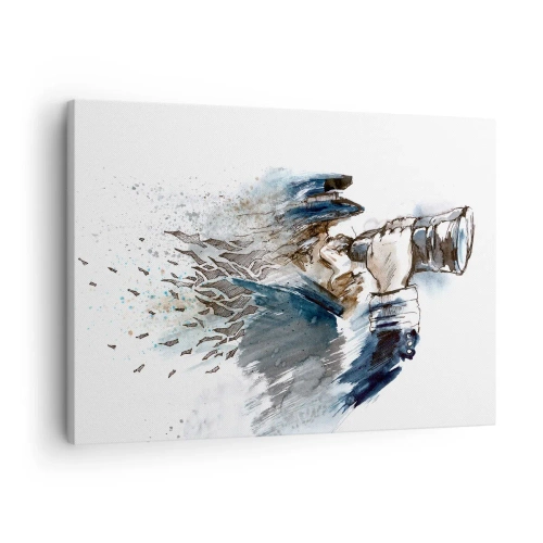 Obraz na płótnie - Kapitan z lornetką w dynamicznej akwarelowej scenie - 70x50cm - Dziesięć w skali Beauforta! - Nowoczesna dekoracja ścienna do salonu i sypialni ARTTOR