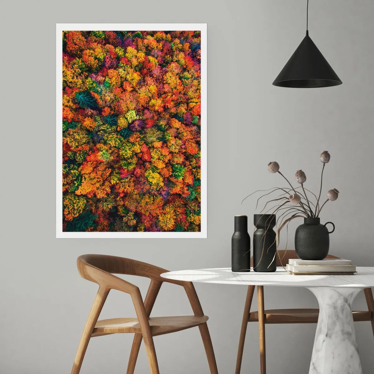 Plakat - Kolorowy las widziany z lotu ptaka w jesiennej palecie barw - 50x70cm - Bukiet jesiennych drzew - Nowoczesna dekoracja ścienna do salonu, kuchni i sypialni ARTTOR