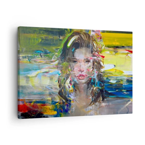 Obraz na płótnie - Abstrakcyjny portret kobiety w intensywnych kolorach - 70x50cm - Za powietrza zasłoną - Nowoczesna dekoracja ścienna do salonu i sypialni ARTTOR