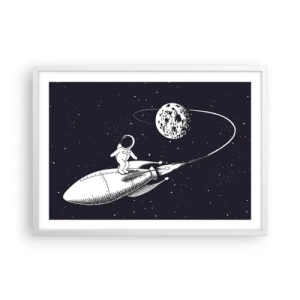 Plakat w białej ramie - Kosmiczny surfer - 70x50 cm